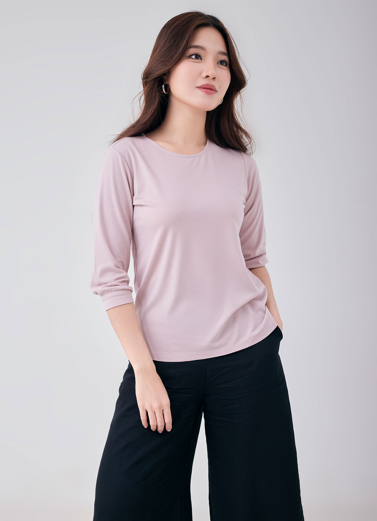 Rose-Smoke by Round-Neck Top