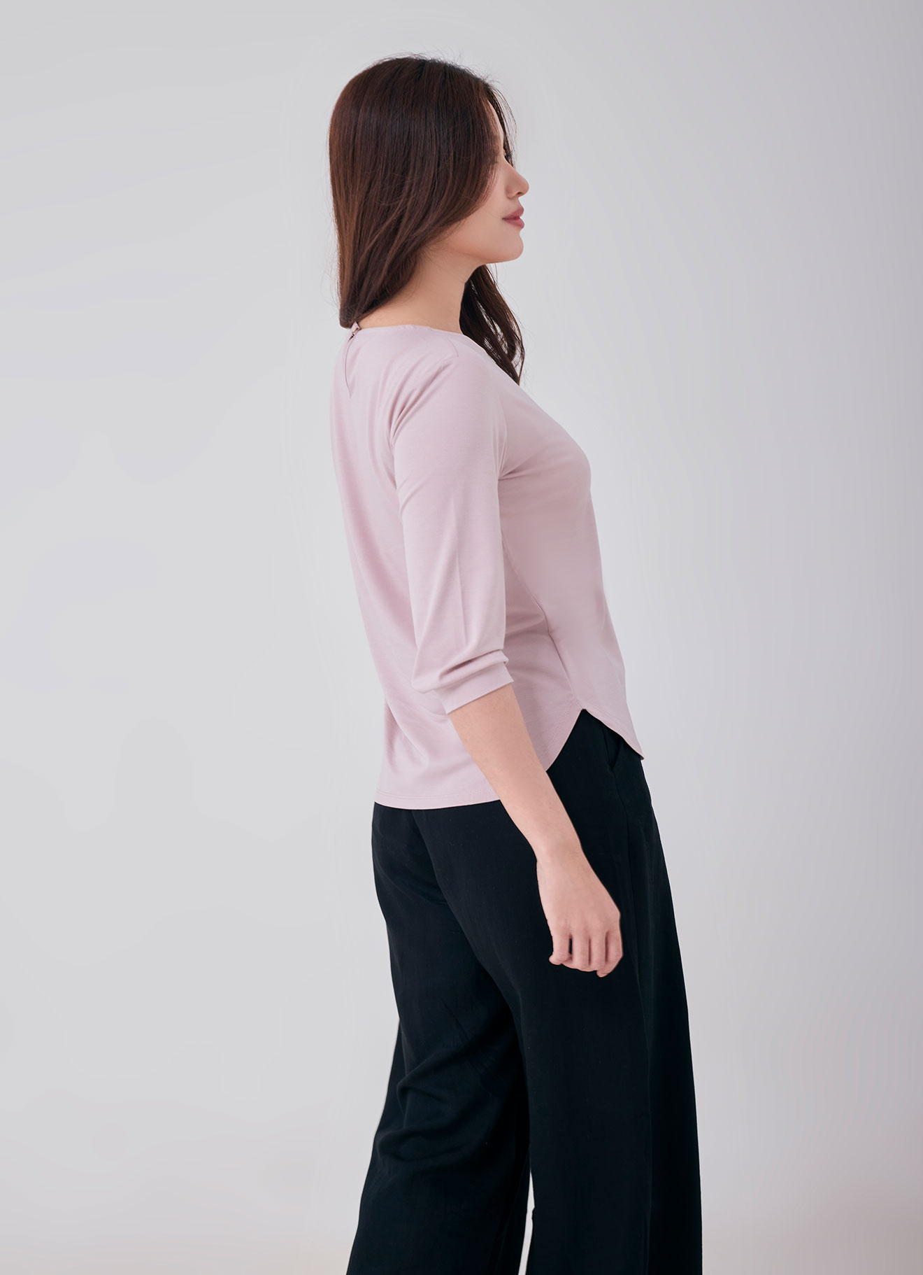 Rose-Smoke by Round-Neck Top