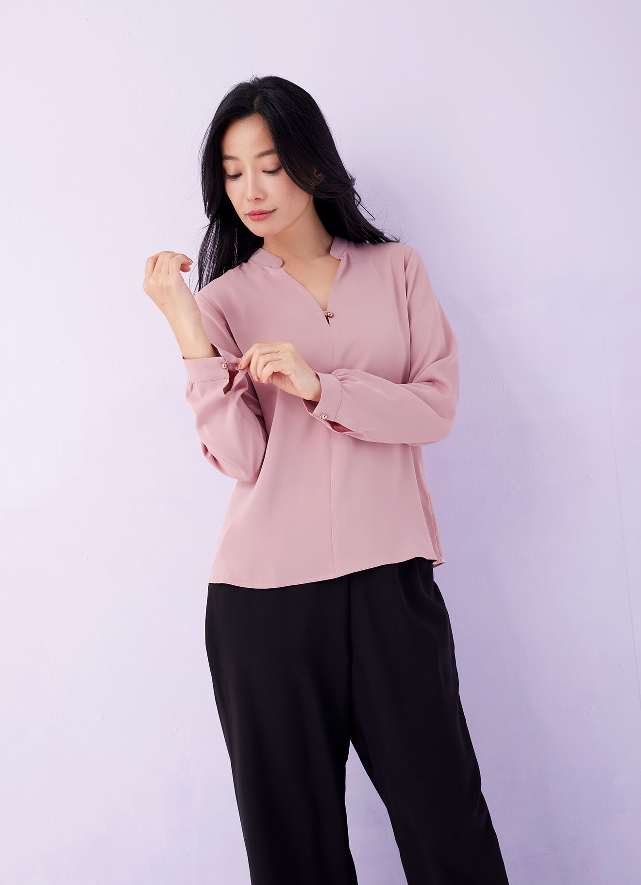 Rose-Tan by Long Sleeve Blouse