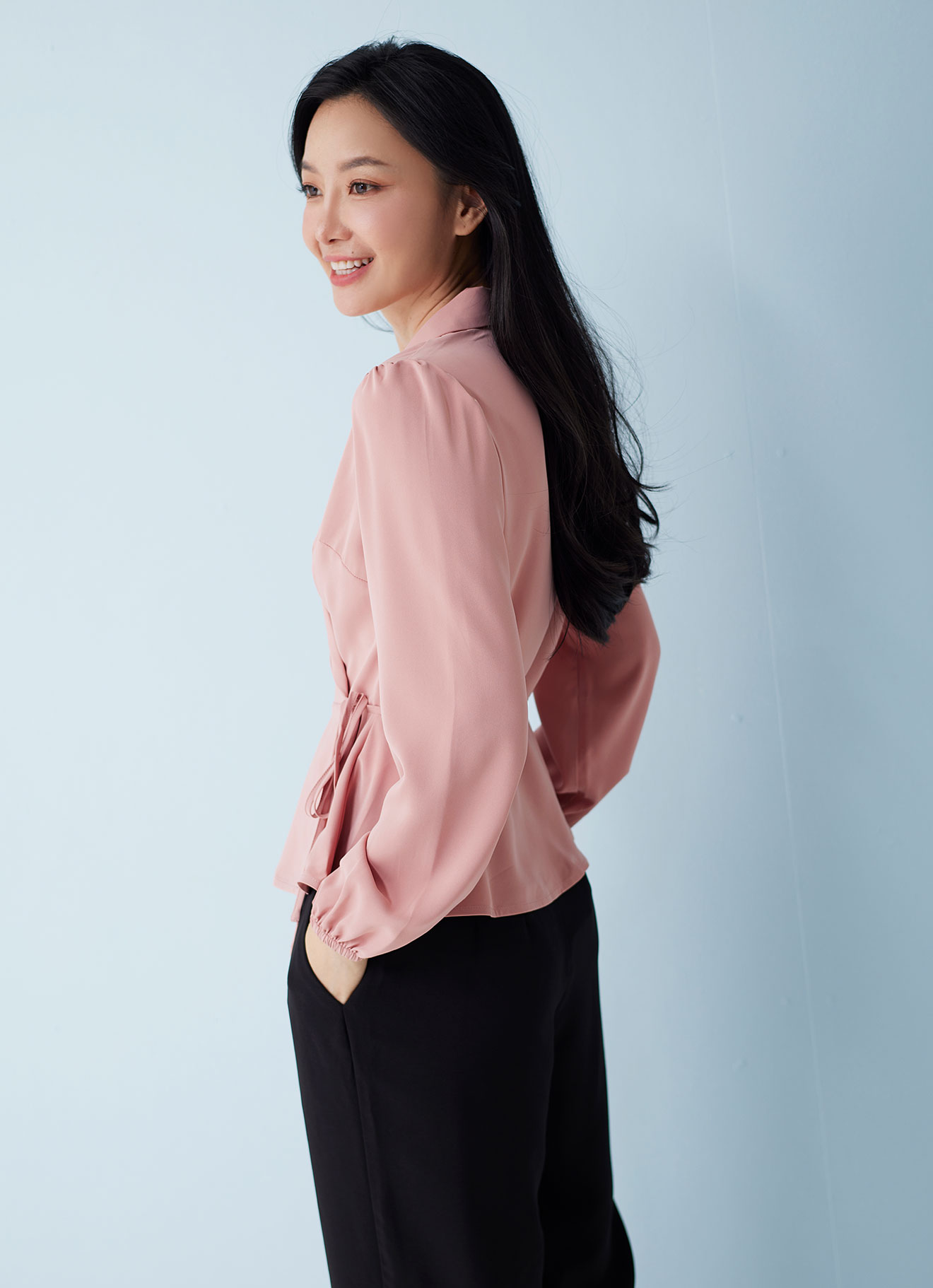 Rose-Tan  by Long-sleeved Blouse