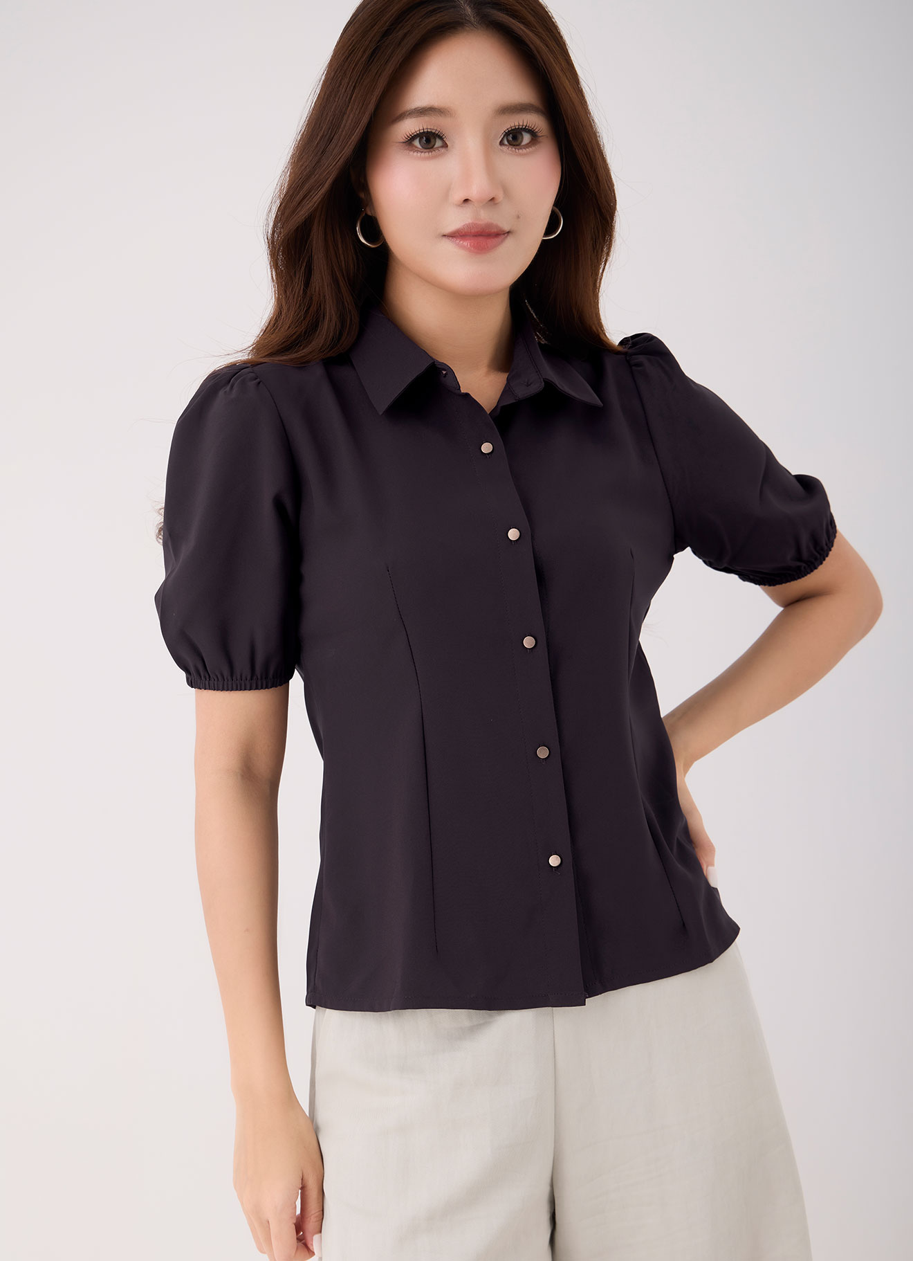 Seal-Brown by Shirt Collor Top