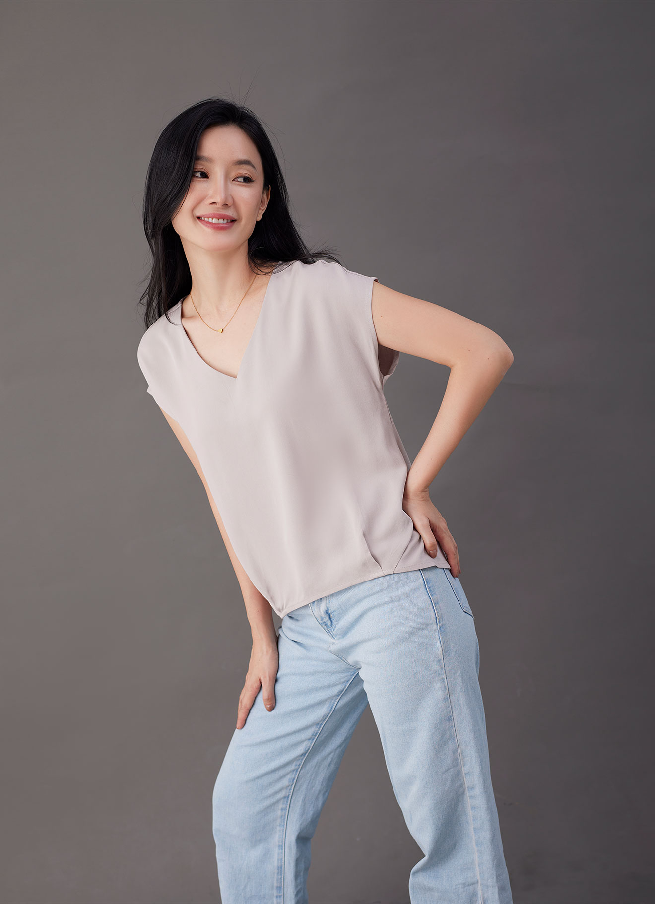 Shadow-Gray by V-Neck Top