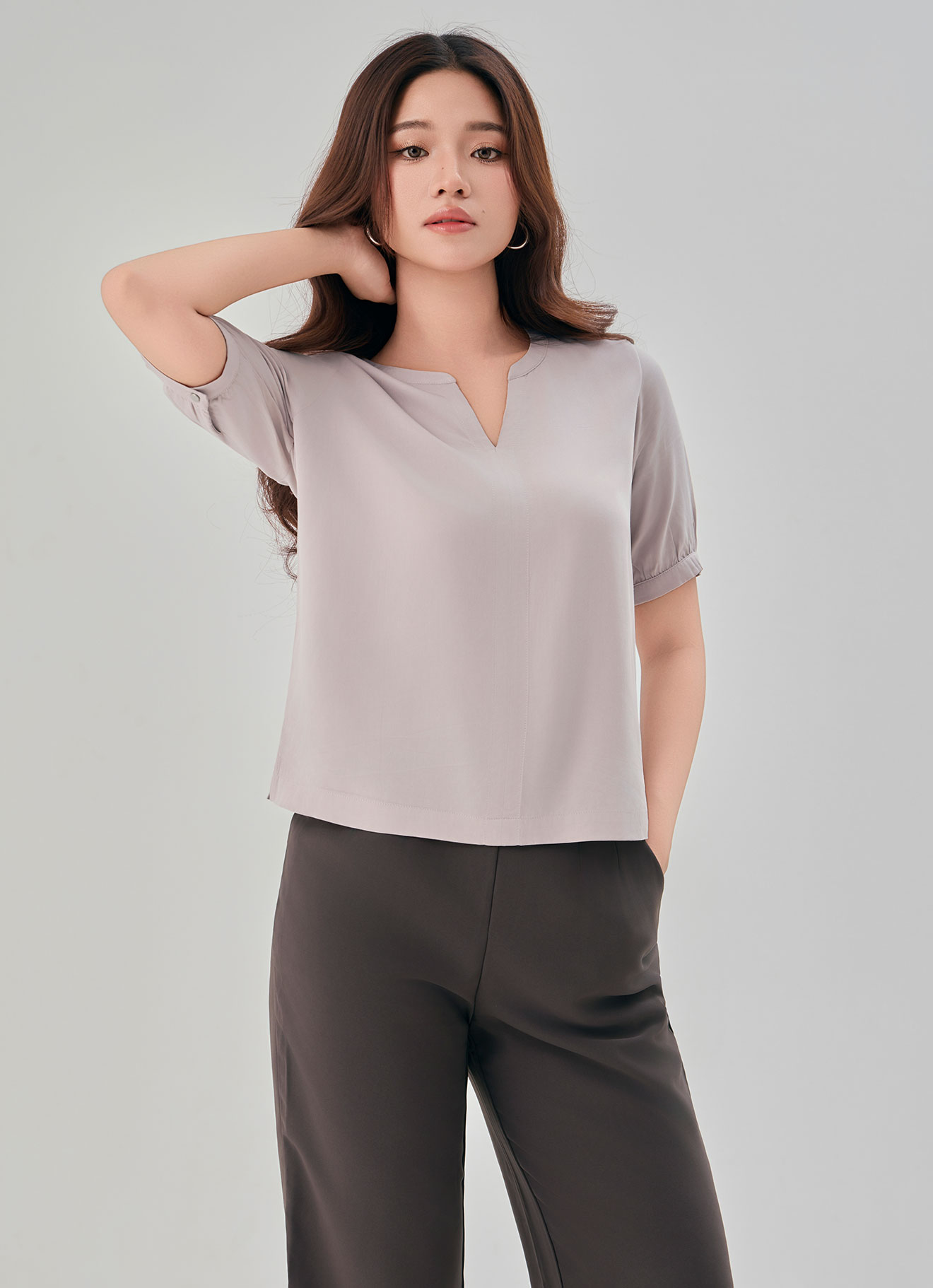 Shadow-Gray  by Sleeve Blouse