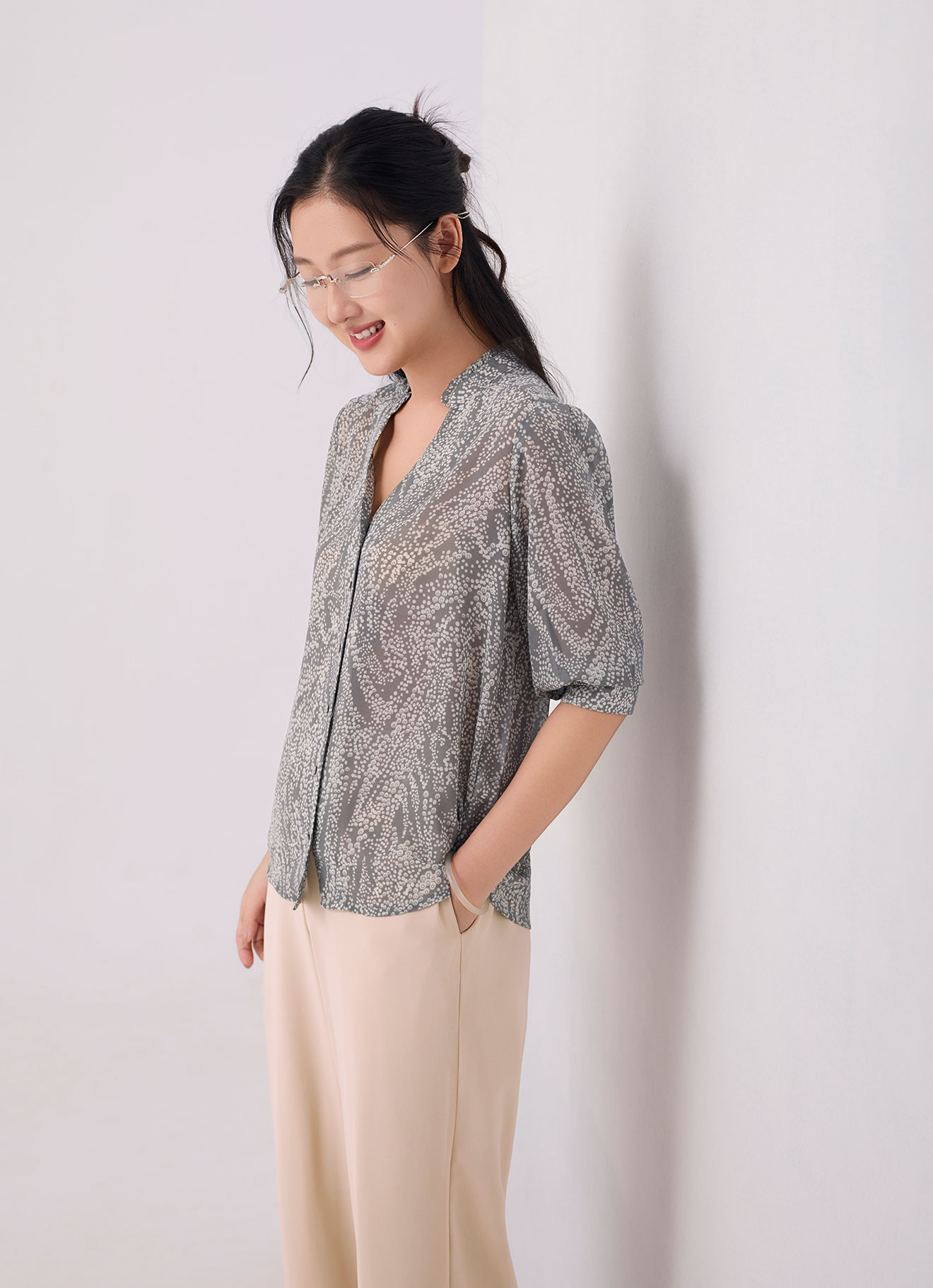 Shadow-Gray by Sleeve Blouse