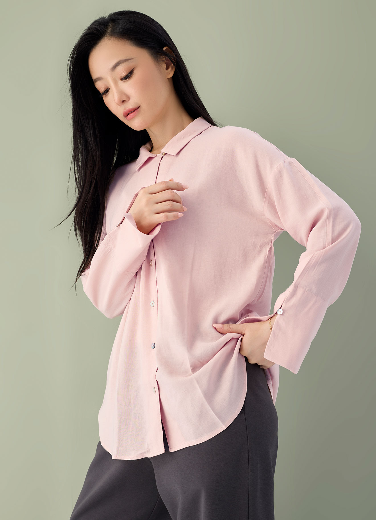 Soft-Pink  by Shirt Collor Blouse