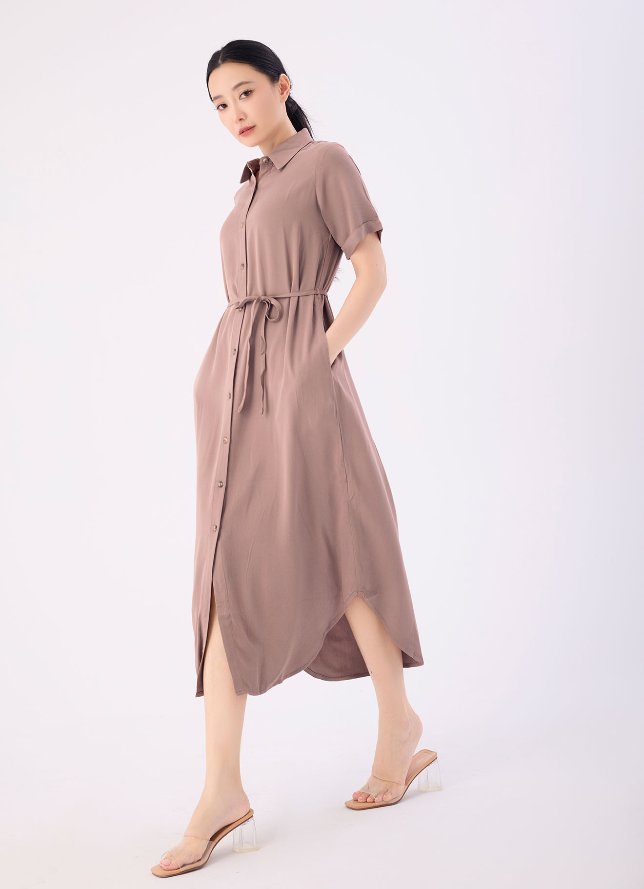 Stucco by Shirt Collar Dress with Belt