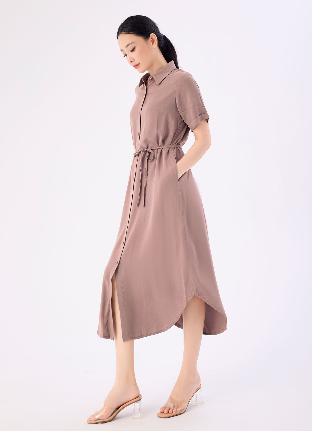 Stucco by Shirt Collar Dress with Belt