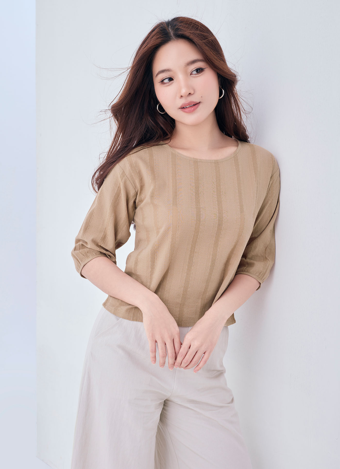 Tan by Round-Neck Blouse