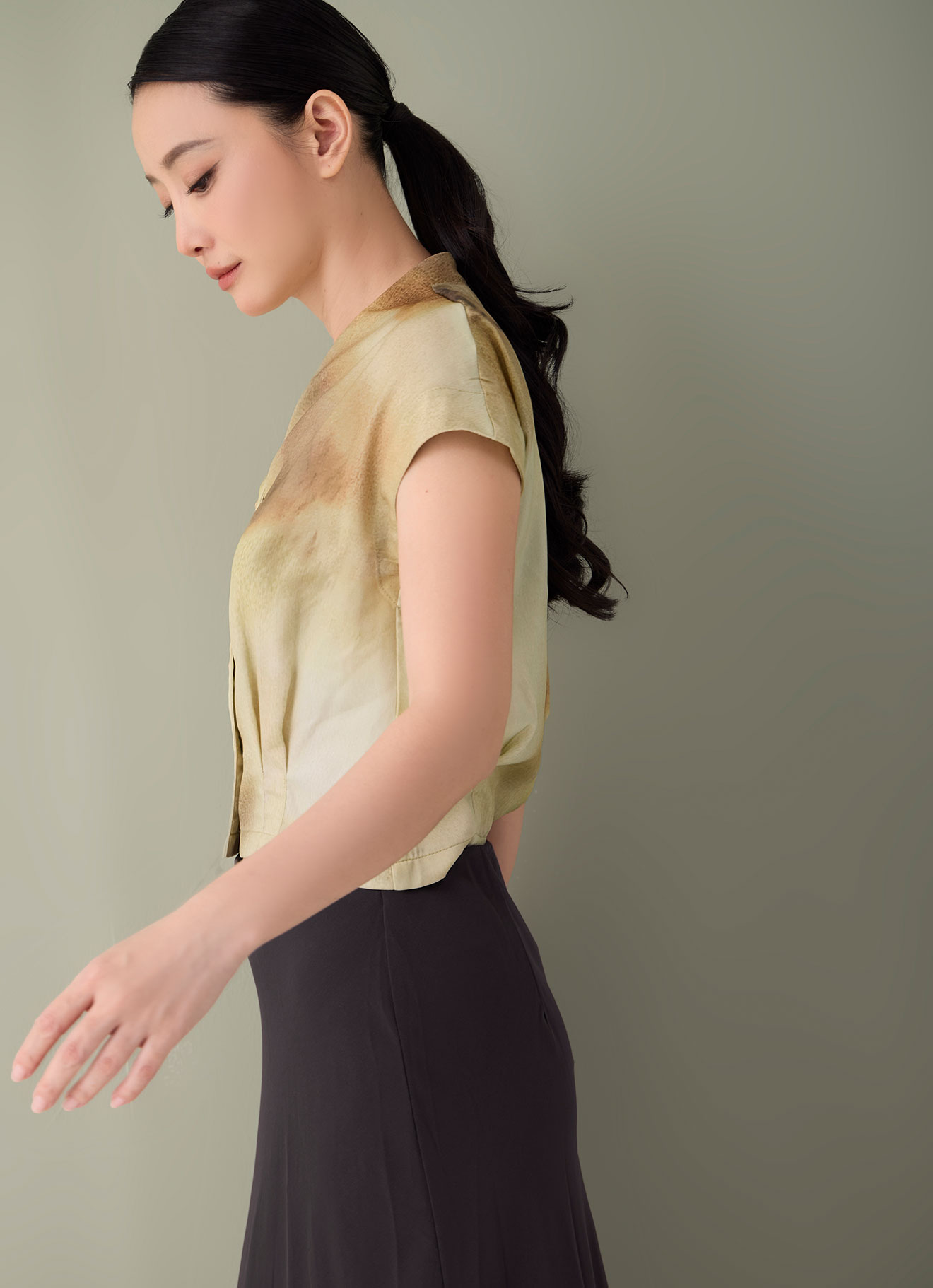 Tobacco-Brown by V-Neck Blouse