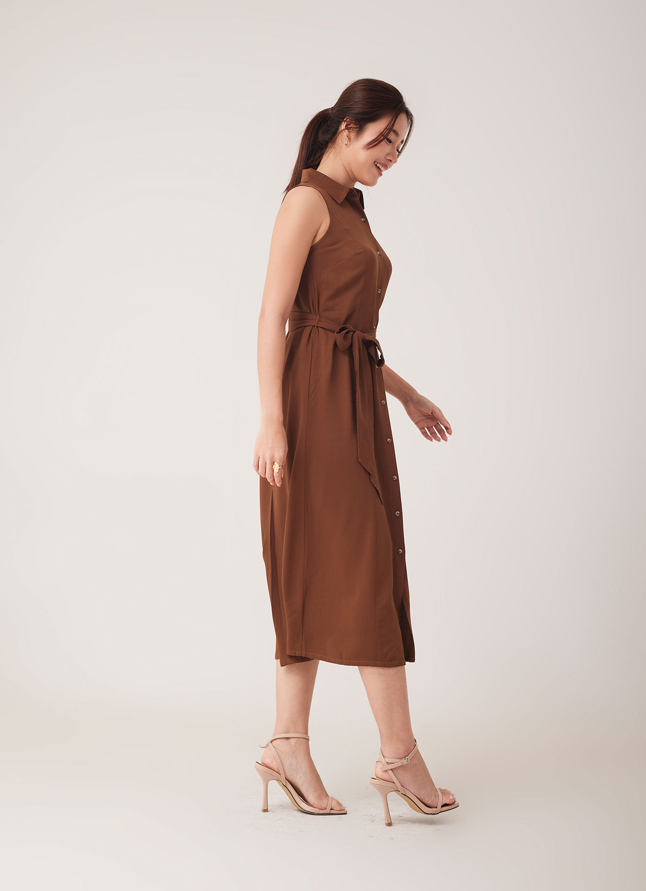 Tortoise-Shell  by Sleeveless Dress with Belt