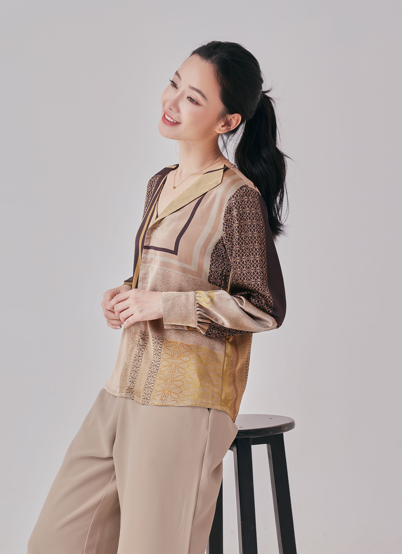 Warm-Sand  by Long sleeve Blouse